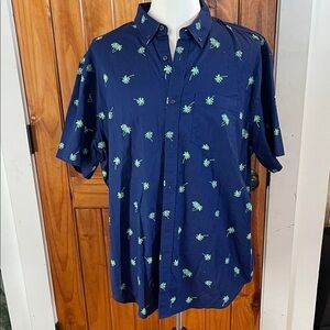 Old Navy The Classic Shirt Slim Fit XL Stretch short sleeve palm tree tropical